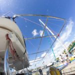 The topping lift and main halyard holding the top rack in place